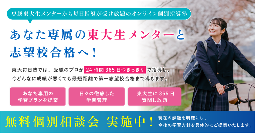 【東大毎日塾】専属メンターから毎日指導が受け放題のオンライン個別指導塾